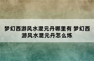 梦幻西游风水混元丹哪里有 梦幻西游风水混元丹怎么炼